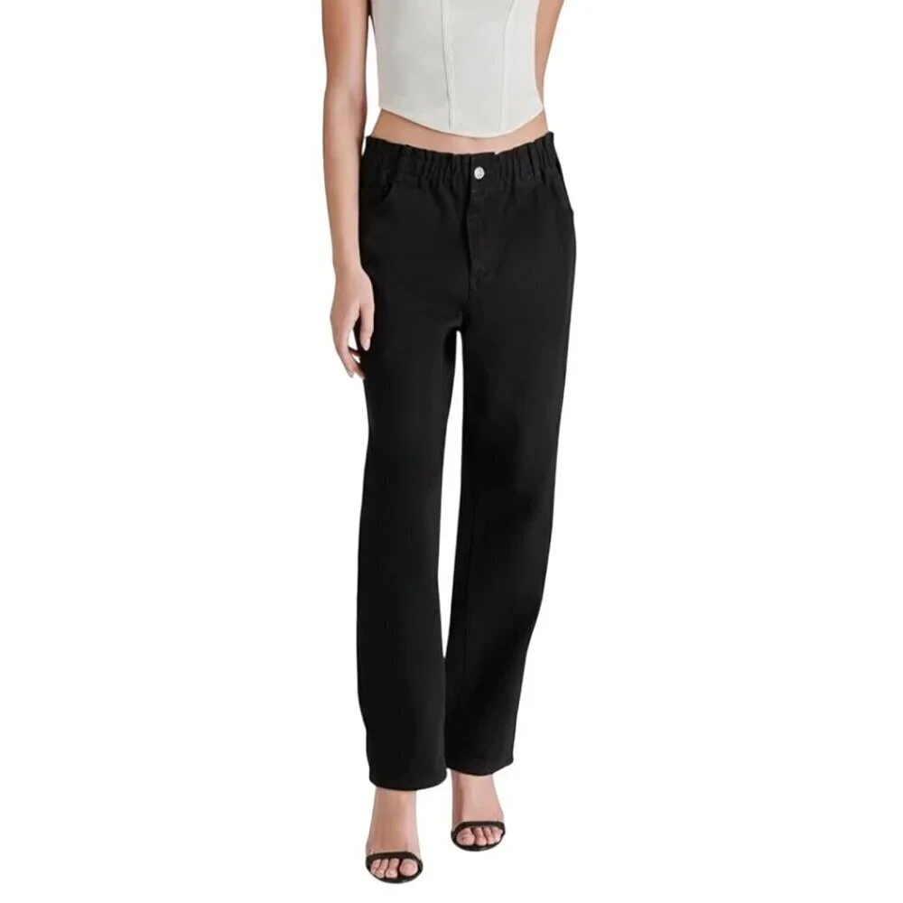 Steve Madden Sirena Black Denim Paperbag Waist Jeans Size M